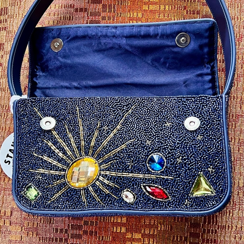 πΊπHPππΊ NWT Staud Beaded Tommy Shoulder Bag Navy Celestial π Rare π - Picture 9 of 16